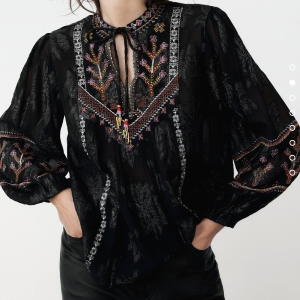 Zara Embroidered Black Blouse - Picture 5 of 6
